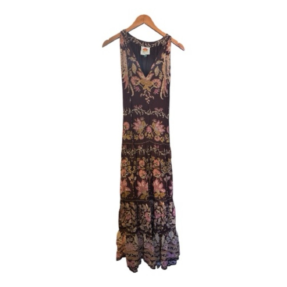 FARM RIO Burgundy Bella Maxi Dress | Tropical Floral Boho Statement | Size L EUC - Picture 5 of 9